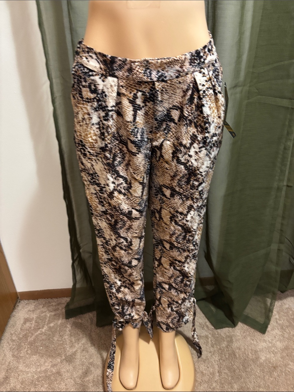 like an angel Snake Print Tie-Hem Pants - Brown, Black, White